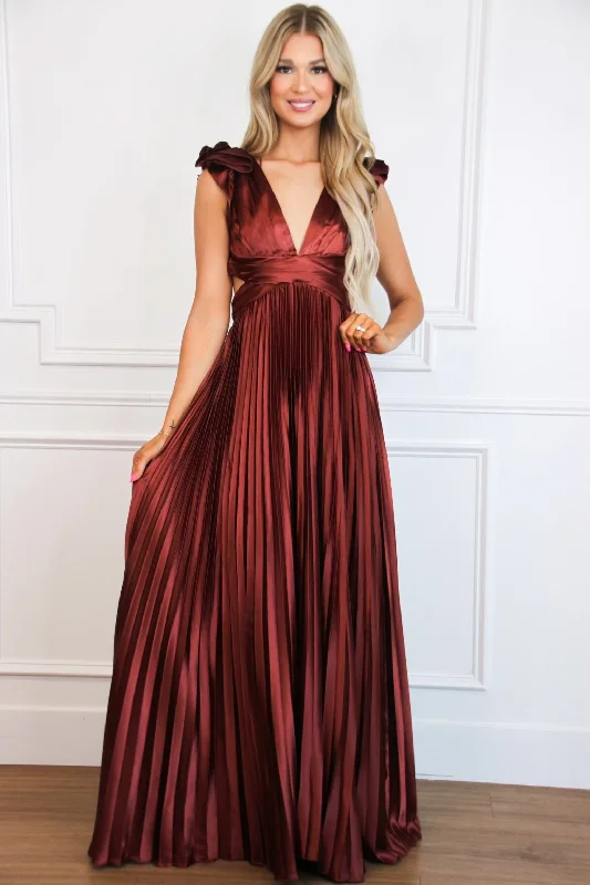 Sheath Women Dress with a Tailored Fit for a Professional LookSomewhere With You Pleated Open Back Maxi Dress: Rust