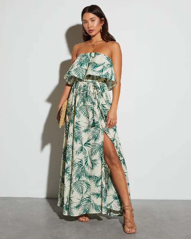 Plus Size Women Dress with a Flattering A - Line Cut for Comfort and StyleSwaying Palms Strapless Empire Maxi Dress