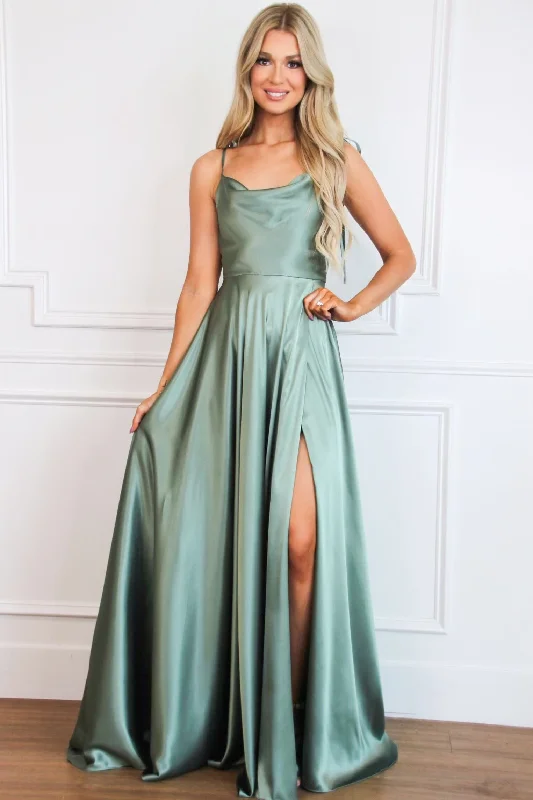 Mermaid - Style Women Dress with a Fitted Silhouette for Special OccasionsTonight's the Night Satin Formal Dress: Moss Green