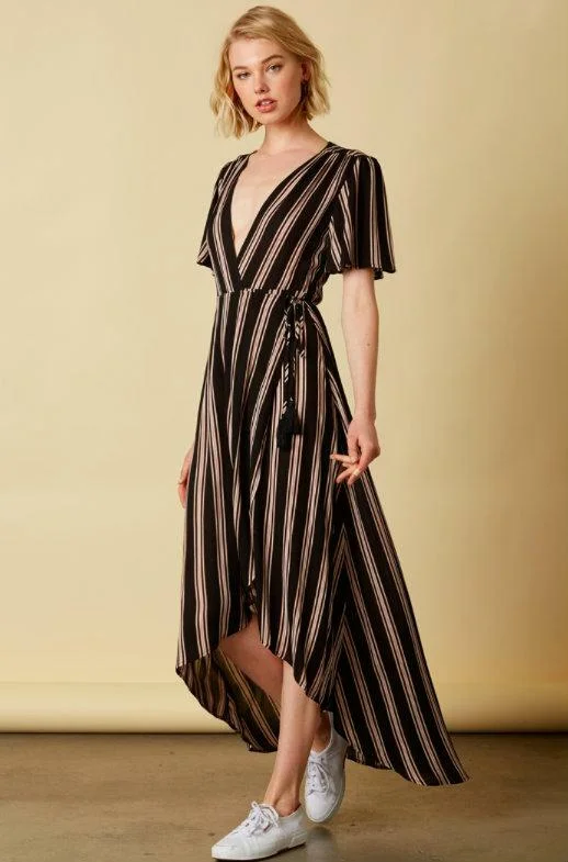 Wrap - Style Women Dress with Adjustable Fit for All Body TypesWhen in Rome Black Striped Wrap Maxi Dress