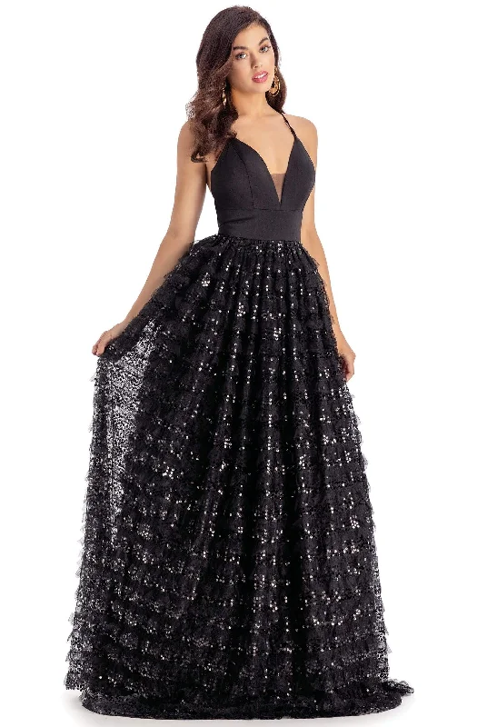 Pleated Women Dress with a Timeless and Elegant TextureClarisse - 5145 V-Neck Scoop Back Sequined Tulle Ball Gown