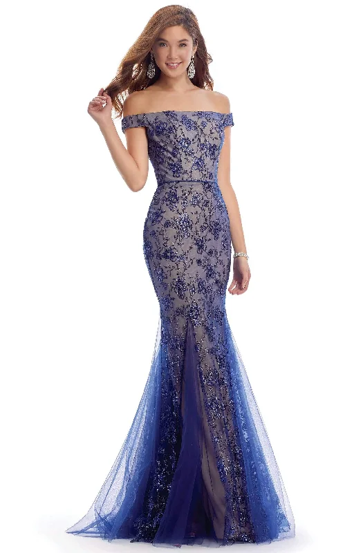 Mermaid - Style Women Dress with a Fitted Silhouette for Special OccasionsClarisse - 8014 Off-Shoulder Lace-Up Back Sequined Sheath Dress