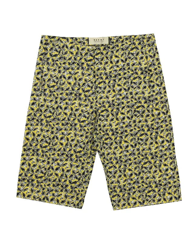 Leather Look Women Shorts for an Edgy and Chic StyleMarni Printed City Shorts in Yellow Linen