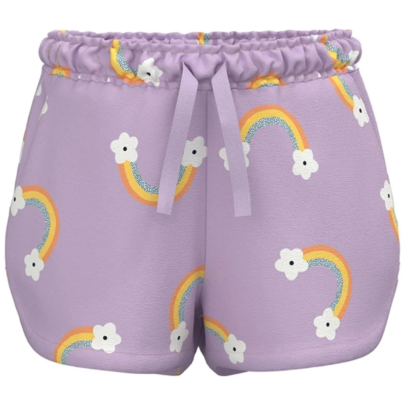 Ruffled Hem Women Shorts to Add a Feminine TouchName it Orchid Bloom Rainbow AOP Vigga Shorts