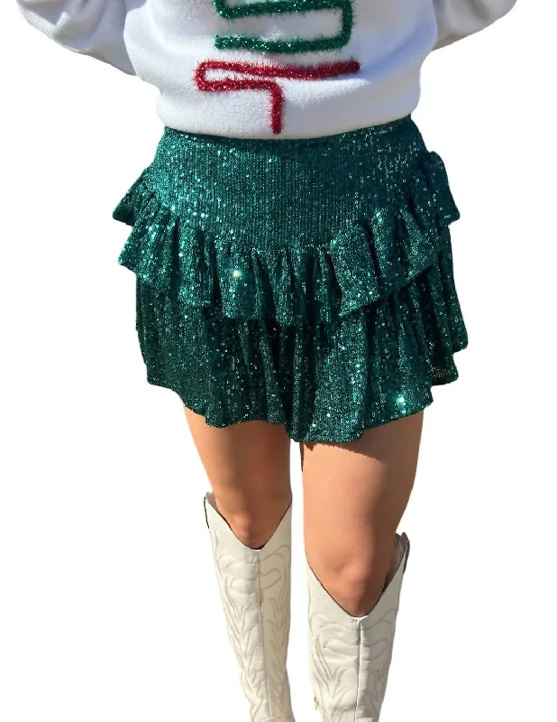 Patterned Geometric Women Shorts for a Modern AppealSparkles Everywhere Sequin Skort In Hunter Green