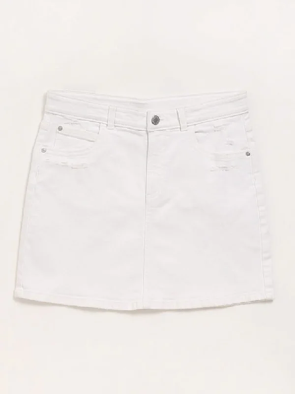 Belted Women Shorts to Enhance the WaistlineY&F Kids White Denim Skirt