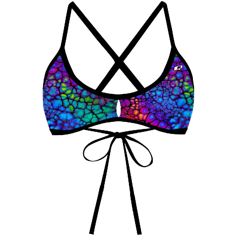 Sustainable women swimwear made from recycled materials for eco - conscious beachgoersChameleon Skin -   Demi Tieback Bikini Top