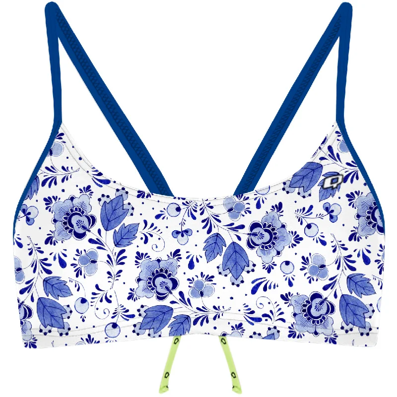 Tropical - print women swimwear for a vacation - ready beach styleDelft Blue - Bandeau Bikini Top