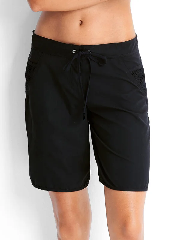 Ruched women swimwear with fabric gathers for a slimming effectHigh Water Boardshort - Black