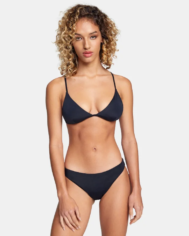 Sustainable women swimwear made from recycled materials for eco - conscious beachgoersSolid Fixed Triangle Bikini Top - Black