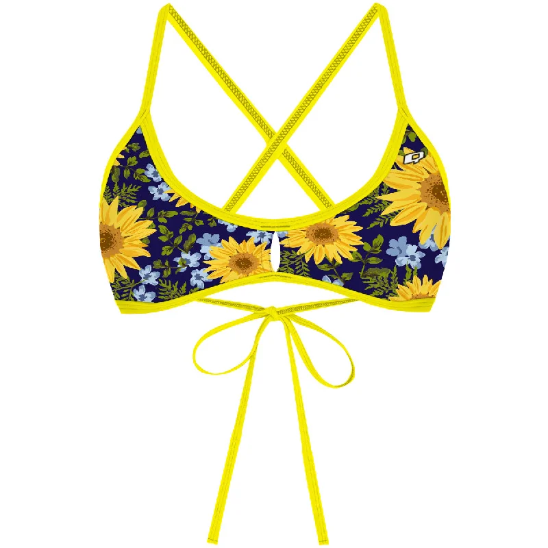 Push - up women swimwear to enhance the bust for a more confident beach lookBlue Sunflower -   Demi Tieback Bikini Top